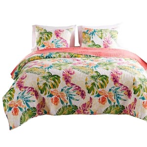 3-Piece Multi-Colored Solid King Size Microfiber Quilt Set