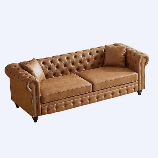 Z-joyee 85.5 in Wide Rolled Arm Faux Leather Rectangle Modern