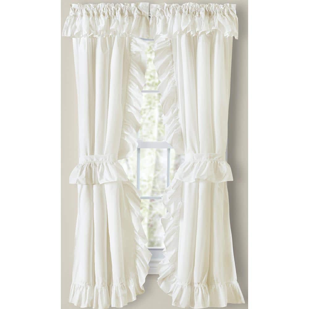 Natural Cotton Polyester Ruffled Rod Pocket Curtain Panel Pair
