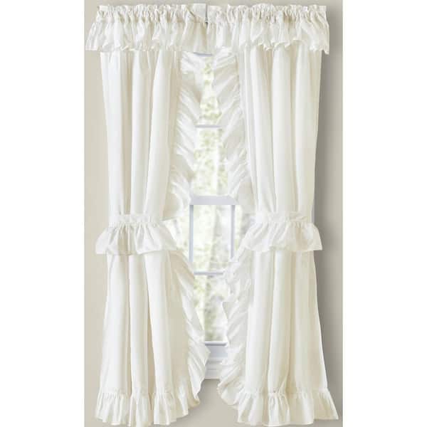 Ellis Curtain Classic Wide Ruffled Natural Polyester/Cotton Priscilla 84 in. W x 63 in. L Rod Pocket Sheer Curtain Pair