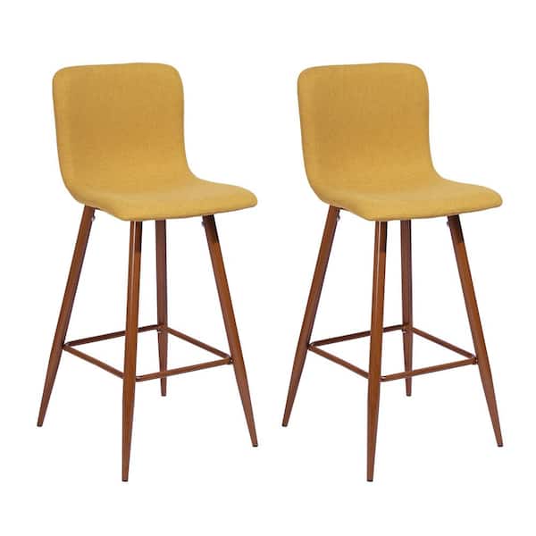 Homy Casa Scargill 39.8 in. Yellow Low Back Metal Fram Cushioned Bar Stool with Fabric Seat (Set of 2)