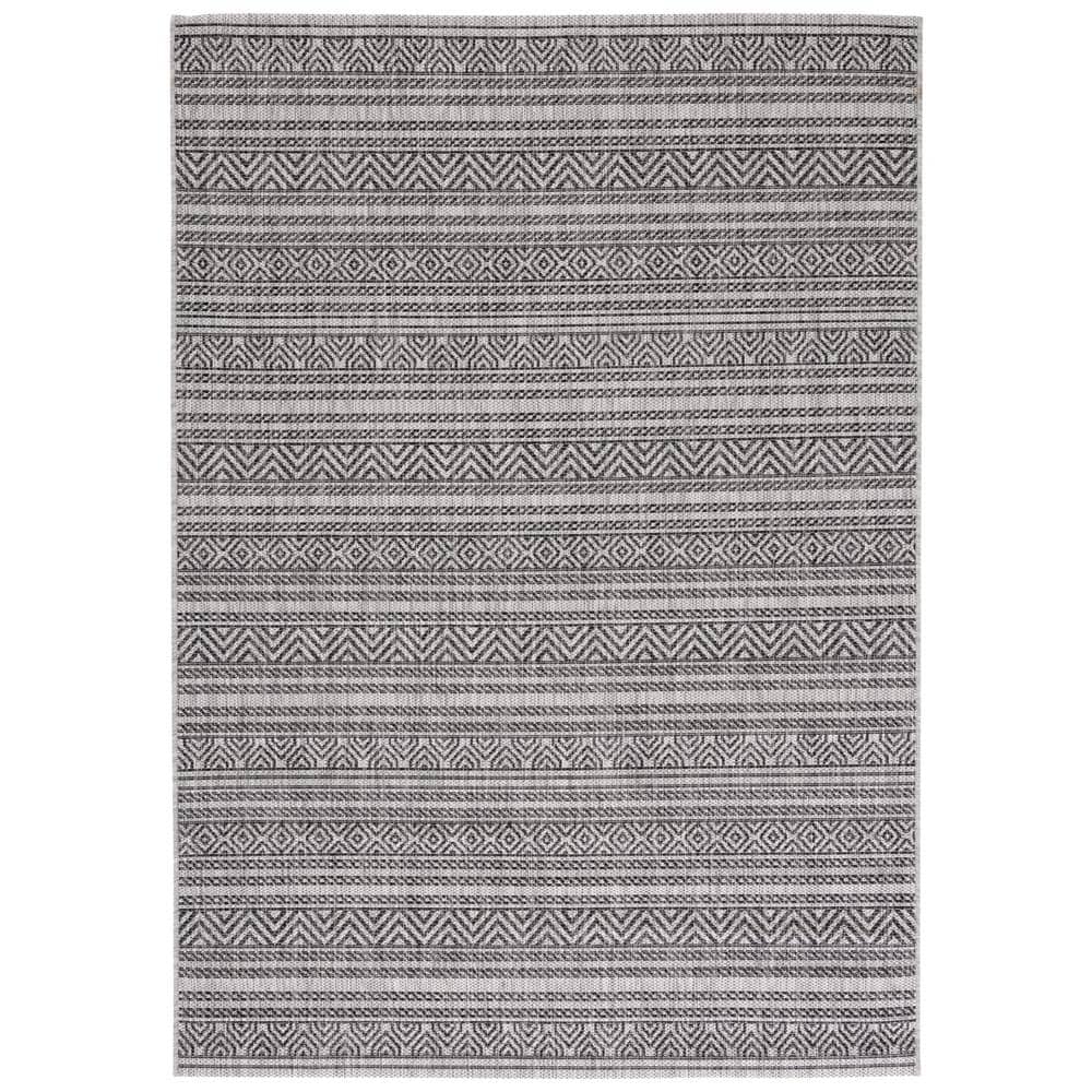 Black and Grey Synthetic Flat Woven Indoor/Outdoor Rug
