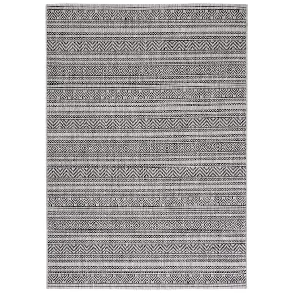 SAFAVIEH Courtyard Black/Gray 9 ft. x 12 ft. Multi-Striped Indoor/Outdoor Area Rug