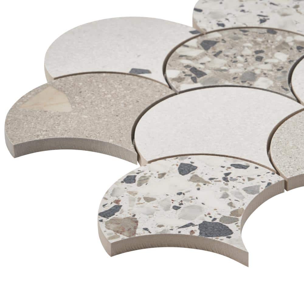 Warm Beige Fish Scale Terrazzo Porcelain Mosaic Tile