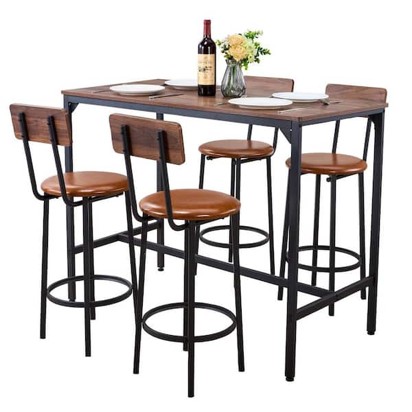 Bar Table, 5-Pieces Bars Tables Set Bar Tables and Chair Set with Rounded Edge Design, Rectangular Pub Table for Kitchen