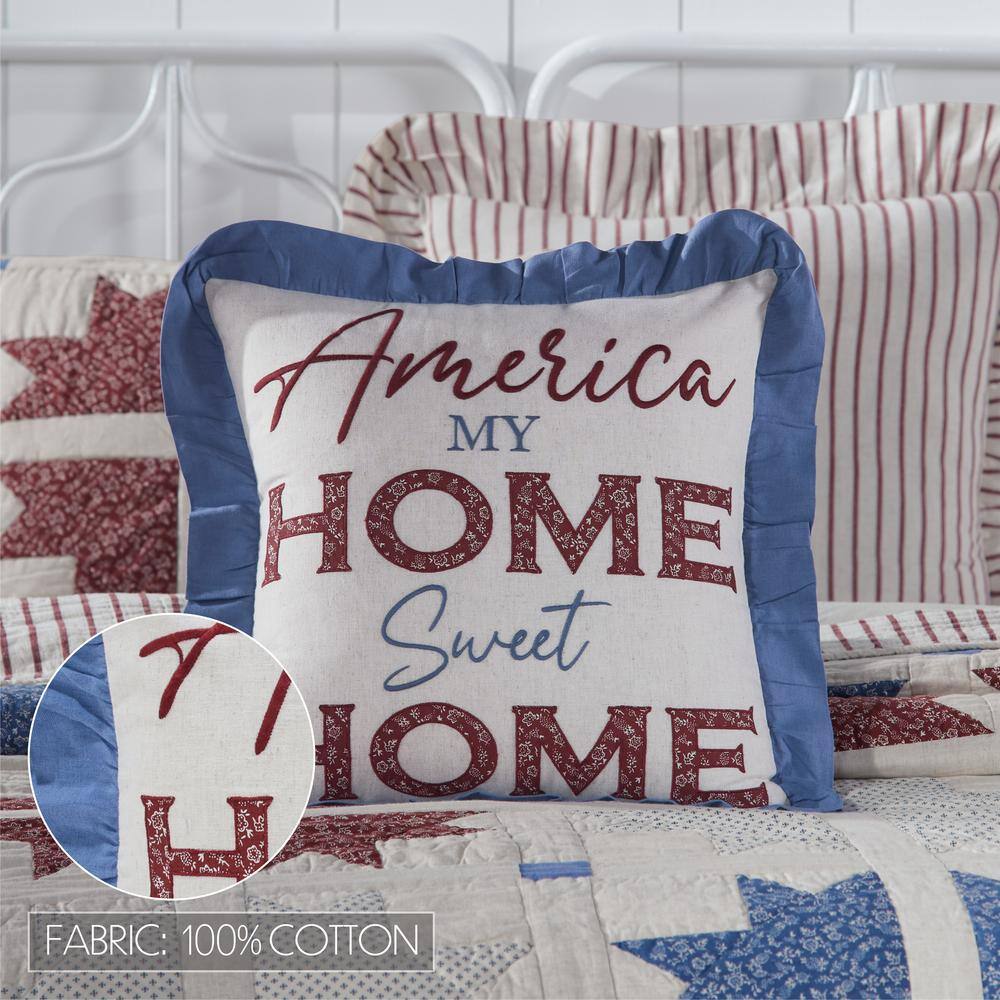 Americana Embroidered Cotton Blend Square Throw Pillow