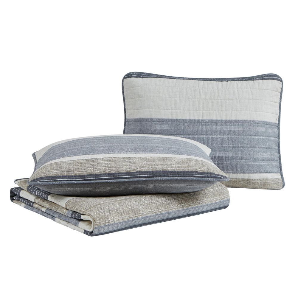 Tan Reversible Cotton Full Quilt Set with Trim