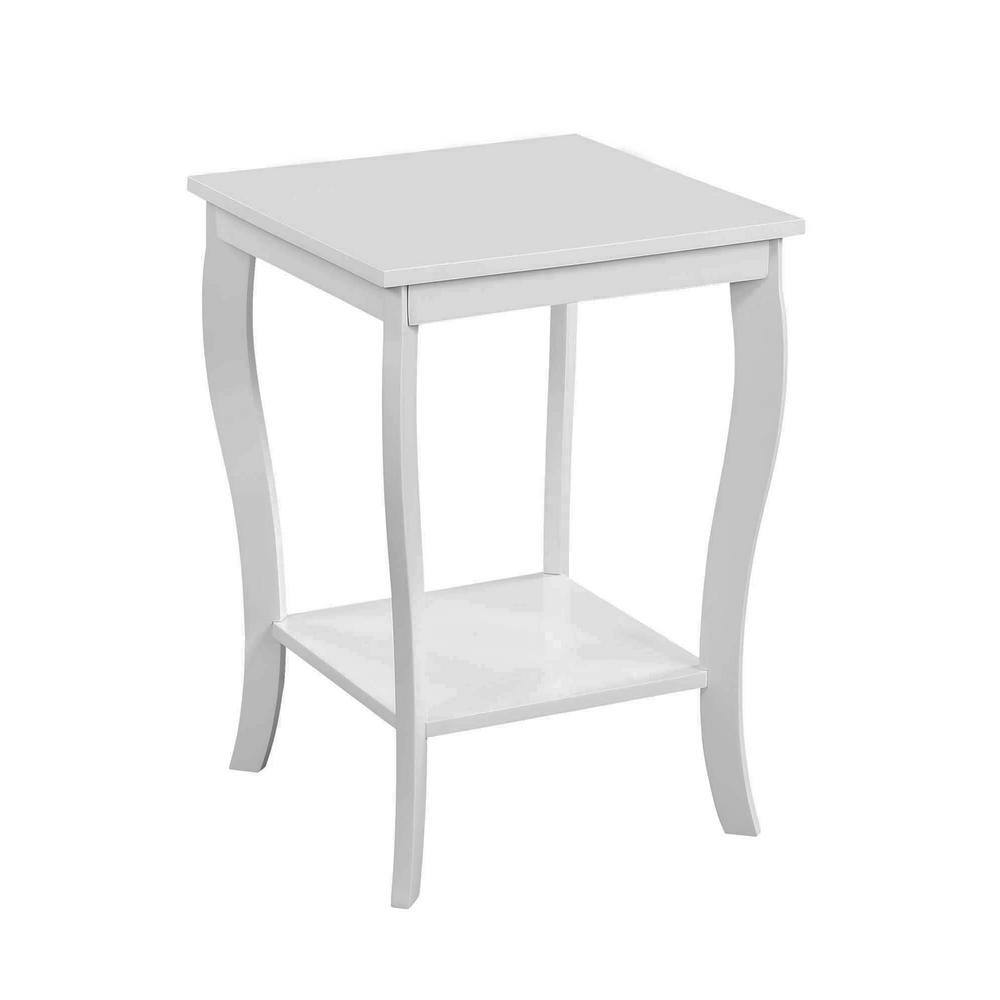 White Rubberwood Square End Table with Shelf