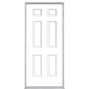 36 in. x 80 in. 6-Panel Right-Hand Inswing Painted Steel Prehung Front Exterior Door No Brickmold