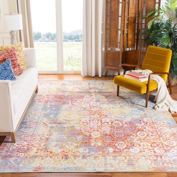 Windsor 9 ft. x 13 ft. Cream/Purple Distressed Oriental Area Rug