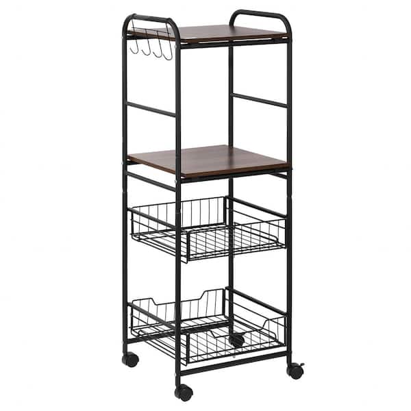 HOMCOM Walunt Kitchen Cart with 2-Basket Drawers, Side Hooks