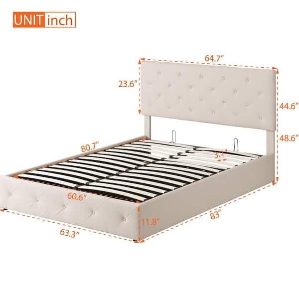 GOJANE 83.00 in. W Beige Queen Size Upholstered Platform Bed with a  Hydraulic Storage System LP000811LWYAAA - The Home Depot