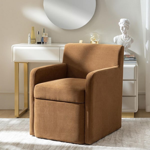 Anna Caramel Modern Polyester Dining Chair with Built-in Storage Compartment