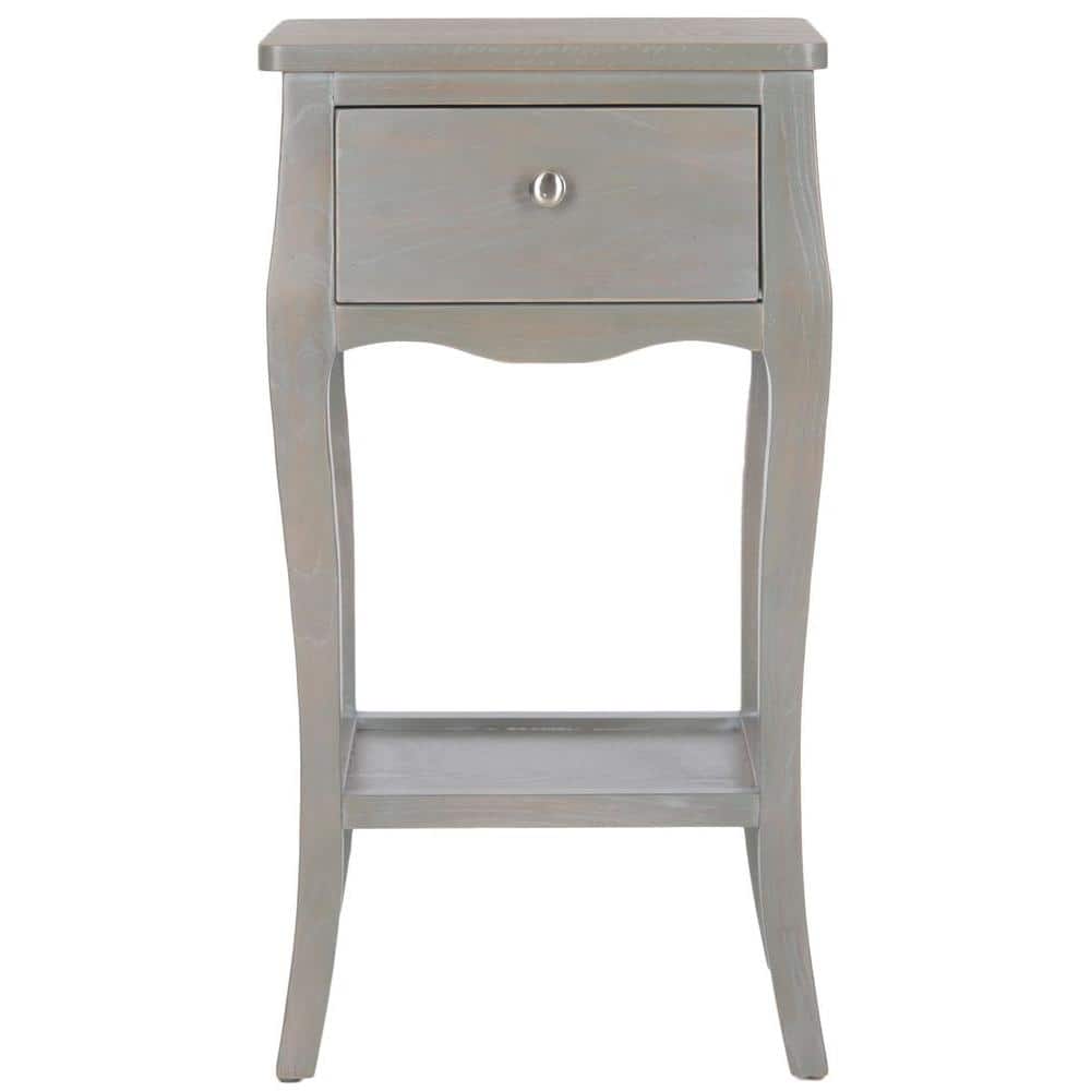 Gray Elm Wood Rectangular End Table with Storage Drawer