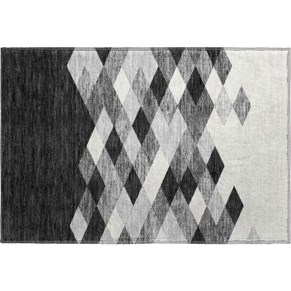 Mayfield Premium Machine Washable Abstract AMF2555 Black 2 ft. x 3 ft. Accent Rug