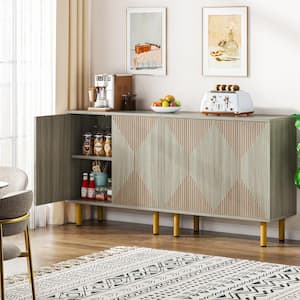 Ahlivia Grey Wood 59 in. Sideboard Buffet Storage Cabinet with 4-Doors