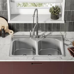 Stainless Steel 33 in. Double Bowl , Drop-In Kitchen Sink