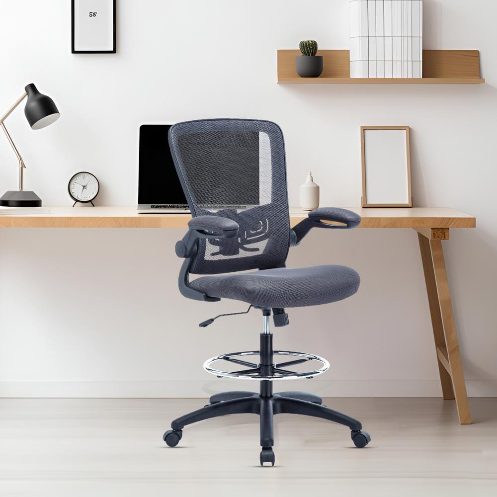 HOMESTOCK Gray High Desk Ergonomic Drafting Tall Office