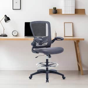 Gray High Desk Ergonomic Drafting Tall Office Chair for Standing Desk with Flip-Up Arms, Breathable Mesh