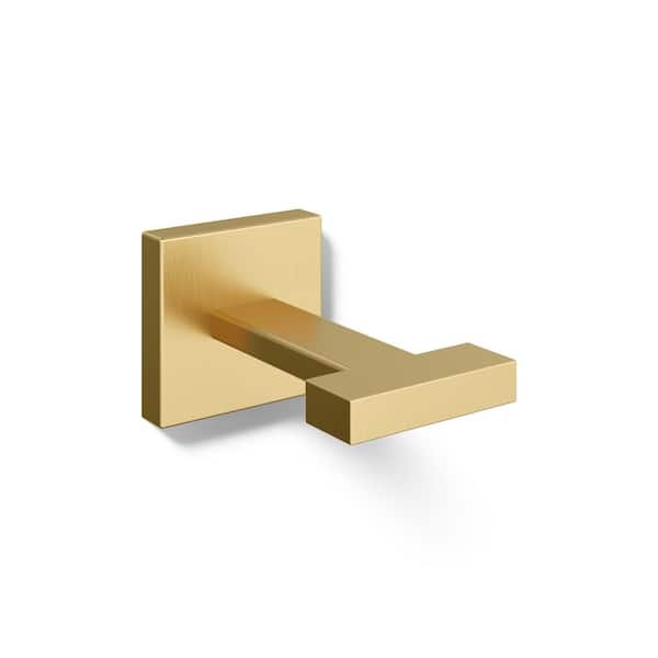 Square Knob Robe Hook in Vibrant Brushed Moderne Brass