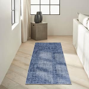 Currents Navy Blue 2 ft. x 7 ft. Abstract Contemporary Runner Area Rug