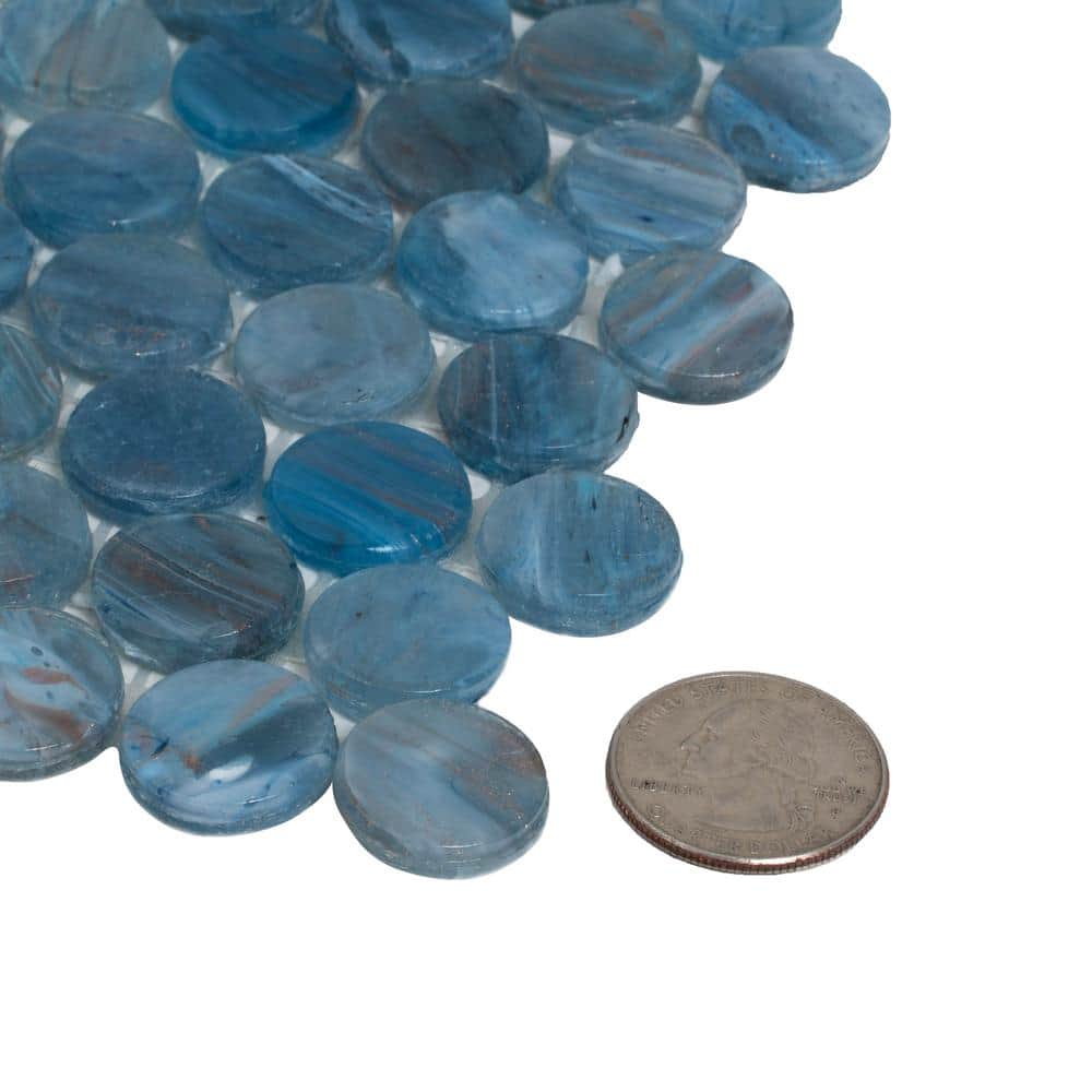 Gray and Blue Penny Round Glass Mosaic Tile 12.2" x 12.2"