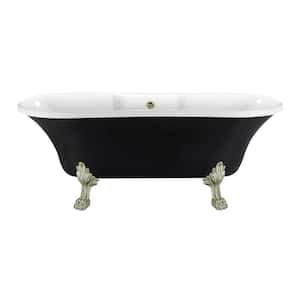 68 in. Acrylic Clawfoot Non-Whirlpool Bathtub in Glossy Black With Brushed Nickel Clawfeet And Brushed Nickel Drain