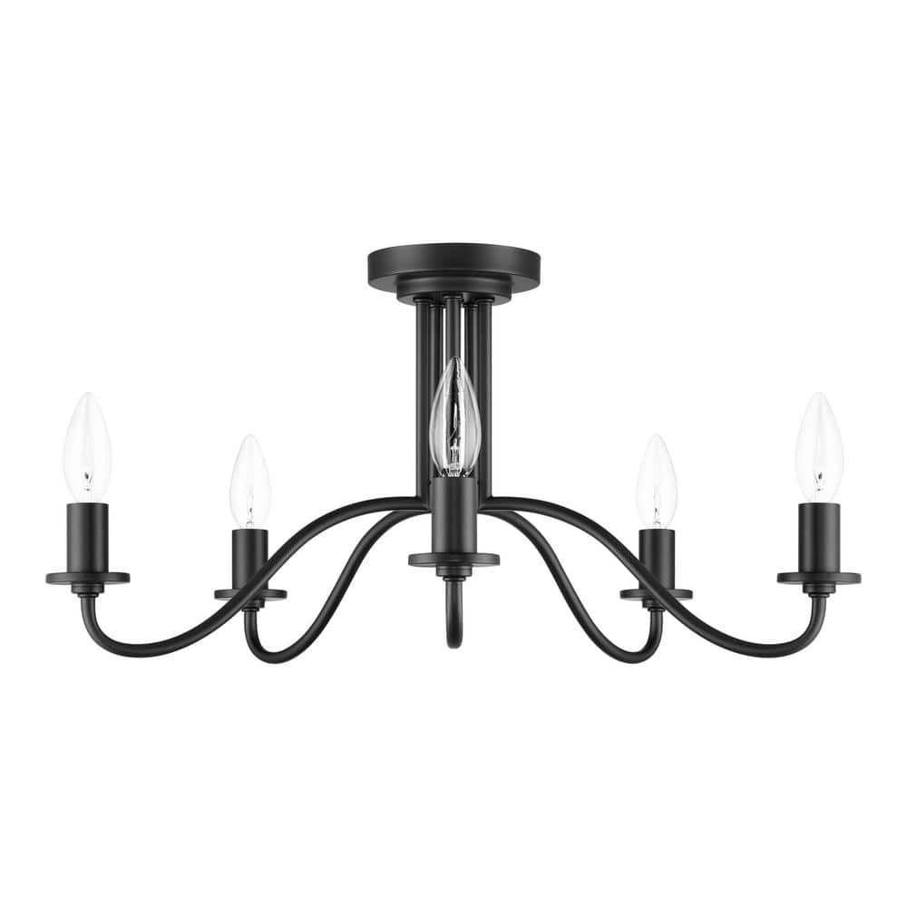 Hampton Bay Canemeadow 22 In 5 Light Matte Black Semi Flush Mount Light Hd7785a The Home Depot