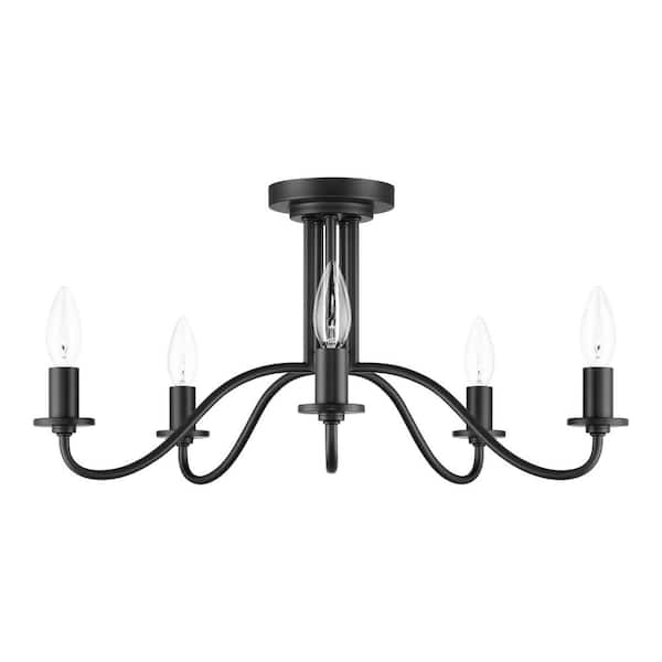 Hampton Bay Canemeadow 22 in. 5-Light Matte Black Semi-Flush Mount Light