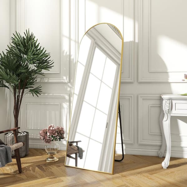 XRAMFY 18 in. W x 58 in. H Arched Gold Full Length Standing Floor Mirror
