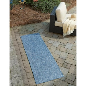 Outdoor Solid Blue 3 ft. x 12 ft. Indoor/Outdoor Area Rug