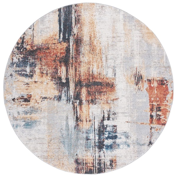 Phoenix 7 ft. x 7 ft. Ivory/Gray Distressed Round Area Rug