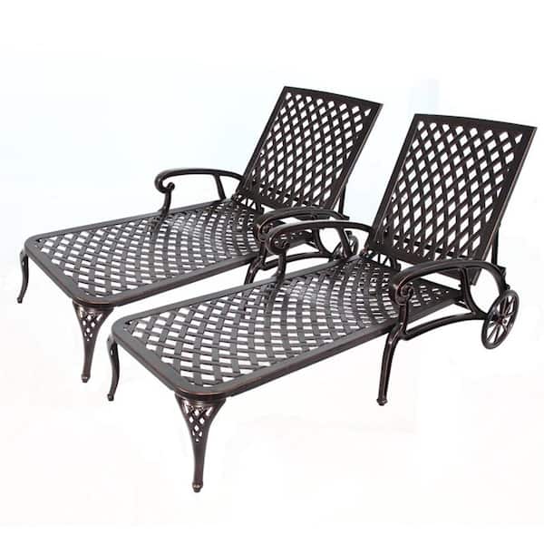 HOMEFUN Antique Bronze Reclining Outdoor Chaise Lounge Chairs (2-Pack)