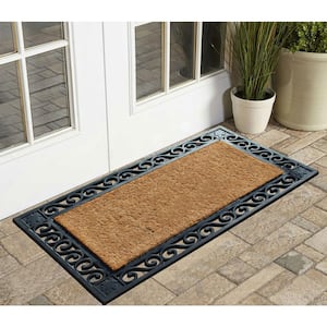 A1HC Welcome Mat Black/Beige 23 in. x 38 in. Rubber and Coir Heavy Duty, Non-Slip Extra Large Double Door Mat