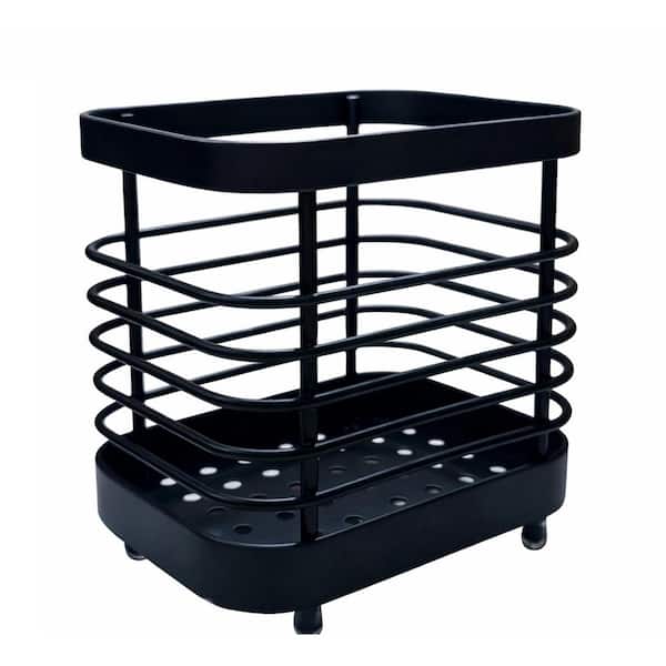 Black Stainless Steel Utensil Holder with Drainage Holes Kitchen Cutlery Caddy for Knives Forks Spoons Drying