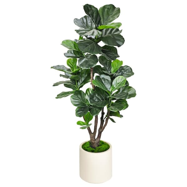 4.5 ft. Artificial Fiddle Leaf Fig Tree in White Decor Pot, Faux Green Plant Indoor Home Decorative Planter