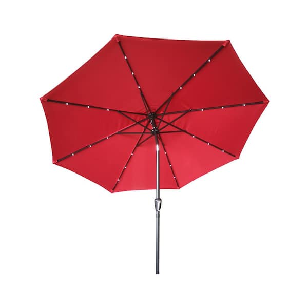 Siavonce 9 ft. Patio Umbrella with LED Lights for Garden Deck Swimming Pool Without Base (Red)
