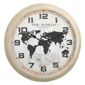 Rustic World Map, 37"D Wall Clock