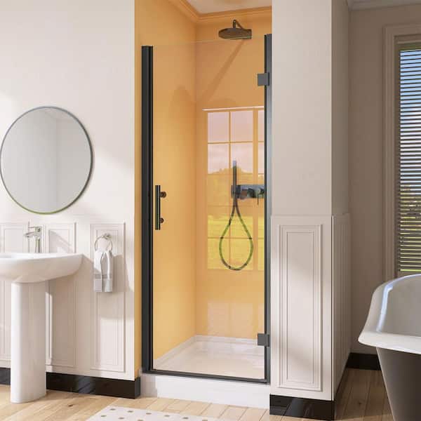 NTQ 32 to 33.25 in. W x 72 in. H Right Hinged Frameless Pivot Swing Shower Door in Matte Black with Clear Glass and Handle