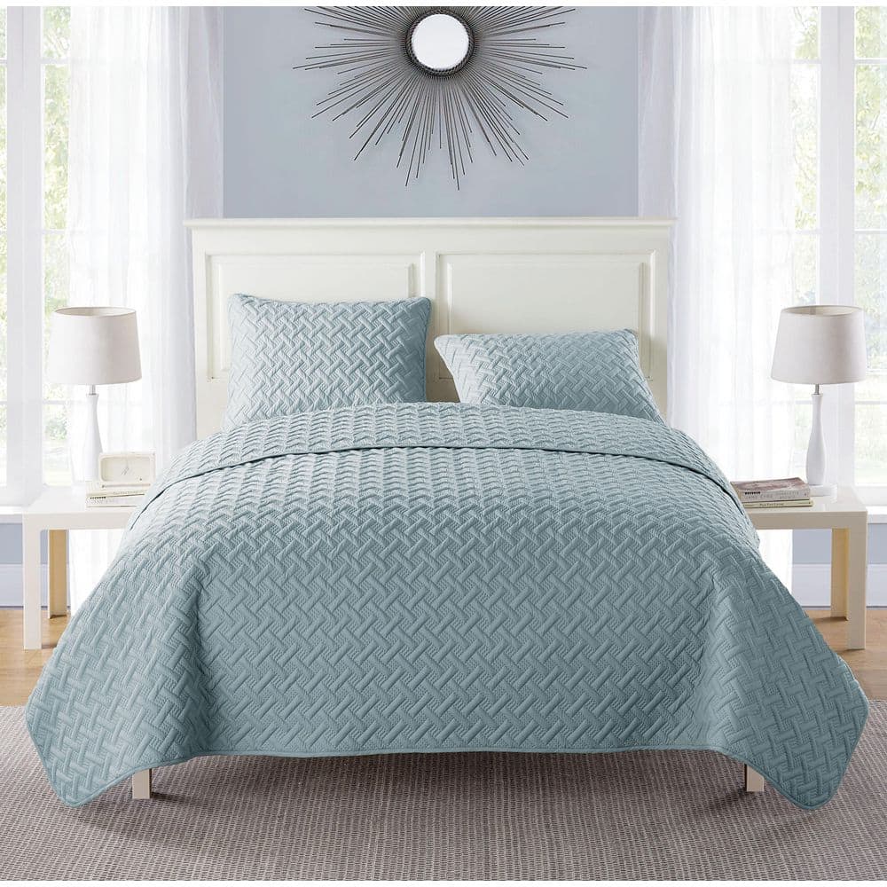 3pc Full/Queen Nina Embossed Quilt Set Blue - VCNY Home: Hypoallergenic Microfiber Coverlet with Shams