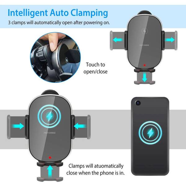 Unbranded - Car Wireless Phone Air Vent Phone Mount Holder Bracket w/ Fast Charge 15 and 10-Watt 7.5-Watt Automatic Clamping Black