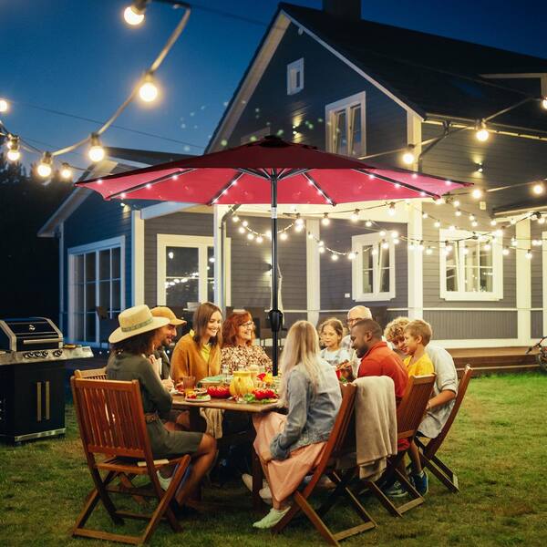 Sun-Ray 9 ft. Round Market Solar Lighted Umbrella in