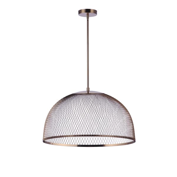 CRAFTMADE Sculptural Statement Pendants 18 Watt 1 Light Satin Brass Finish Integrated LED Pendant Light with Metal Mesh Dome
