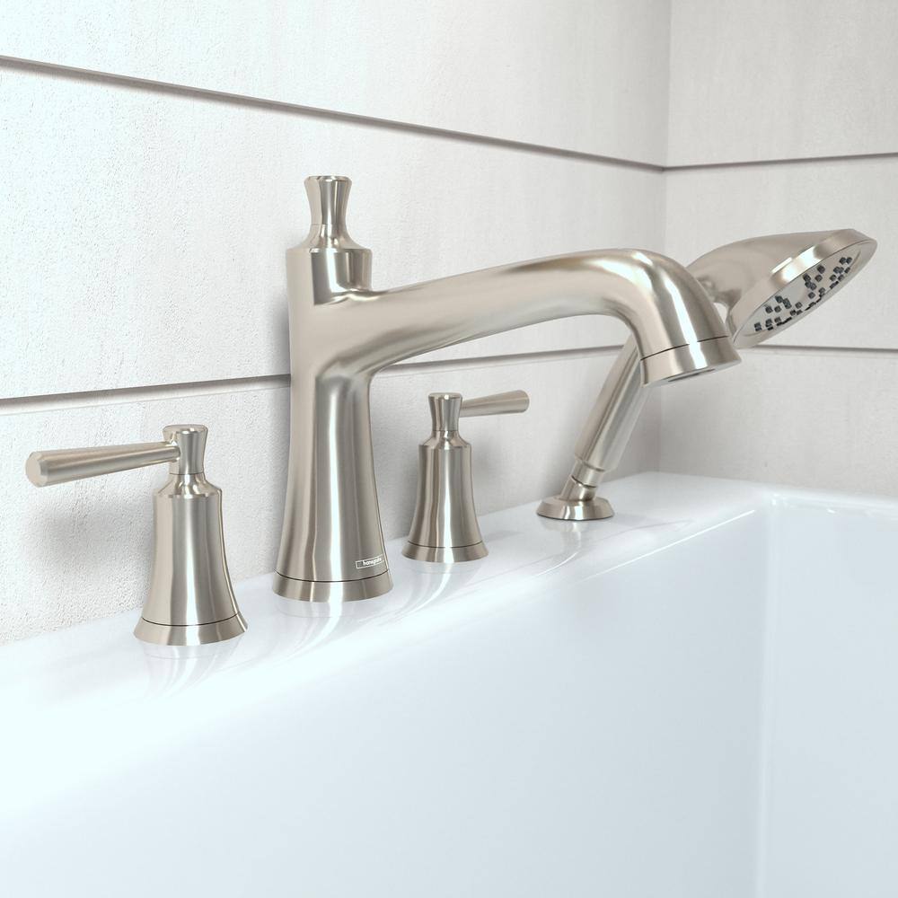 Brushed Nickel 4-Hole Roman Tub Filler with Handshower