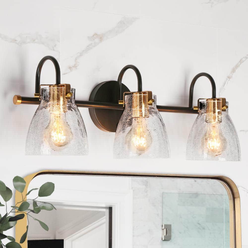 Aidtyrtm 22.4" Matte Black and Gold Crackled Glass Vanity Light
