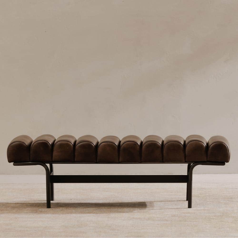 NADAAL STUDIOS Adler Dark Brown 54.75 in. Leather Bench with NADAAL STUDIOS Adler Dark Brown 54.75 in. Leather Bench with