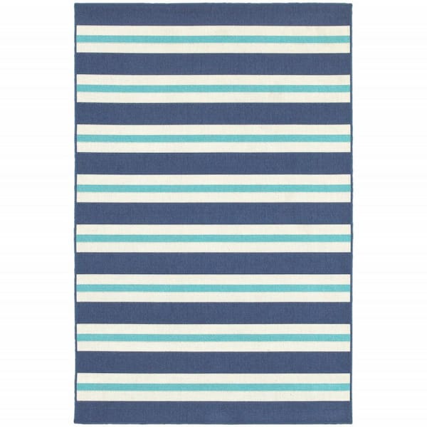 Blue, Ivory 2 ft. x 3 ft. Loomed Geometric Polypropylene Rectangle Indoor/Outdoor Area Rug