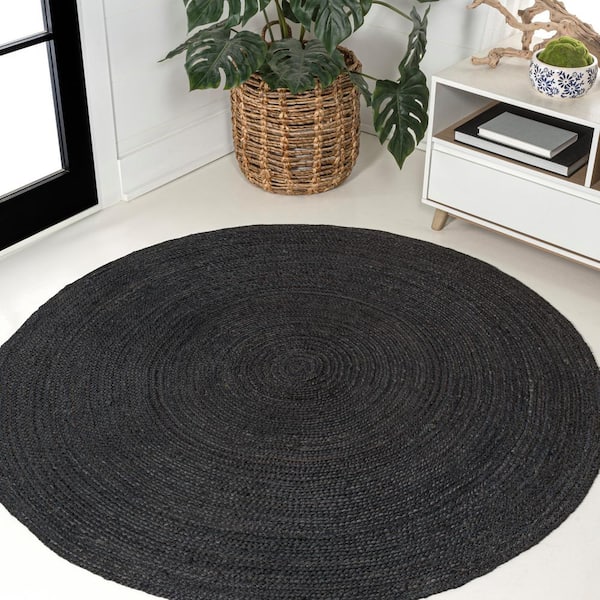 JONATHAN Y Zara Braided Coastal Cottage Round Jute Black 5 ft. Round Area Rug