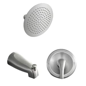 Single Handle 1 -Spray Patterns 1.8 GPM 10 in. Wall Mount Shower Head with Tub Faucet in Brushed Nickel