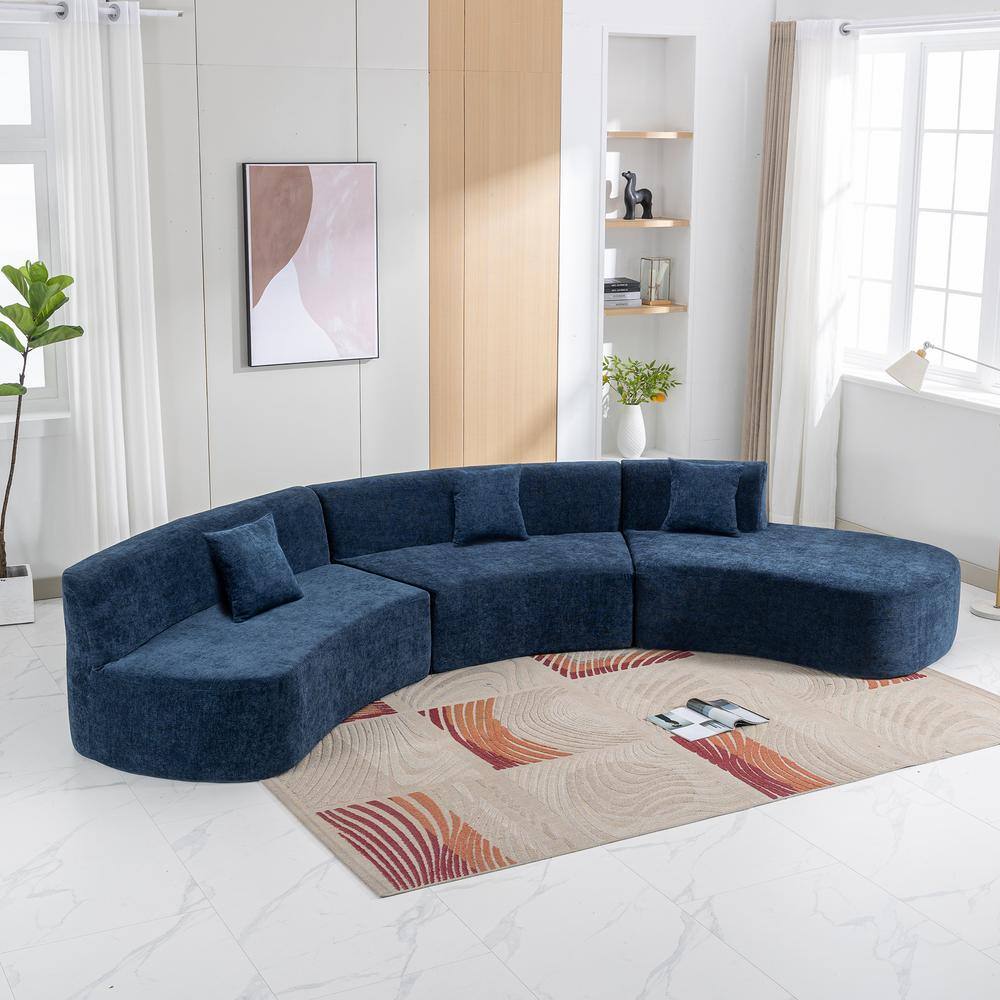 Harper & Bright Designs 136.6 in. Stylish Curved Chenille Modern Sectional Sofa in Blue with 3